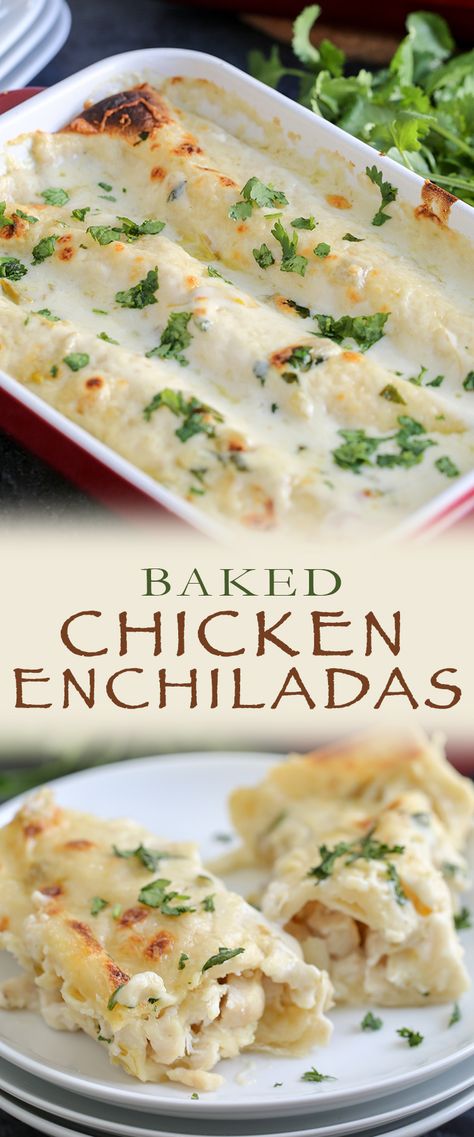 This is the BEST chicken enchilada recipe and one the whole family will love! Tips on how to shred chicken, a quick 10 minute creamy enchilada sauce starring sour cream and broth, and easy assembly thanks to using tortillas. This baked recipe will become a favourite! Baking Bacon In The Oven, Baked Chicken Enchiladas, Best Chicken Enchilada Recipe, Baking Bacon, Creamy Chicken Enchiladas Recipe, Creamy Enchilada, Chicken Enchilada Bake, Banana Split Dessert, White Chicken Enchiladas