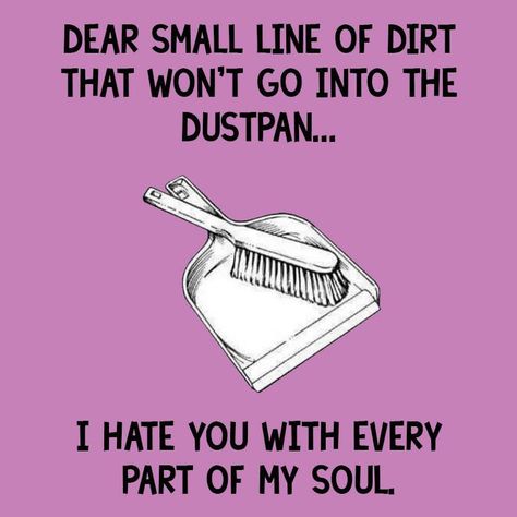 Cleaning Humor                                                                                                                                                     More Cleaning Quotes Funny, Funny Clean, Cleaning Quotes, Spring Cleaning Tips, Spring Cleaning Hacks, Dust Pan, Totally Me, Clean Humor, I Hate You