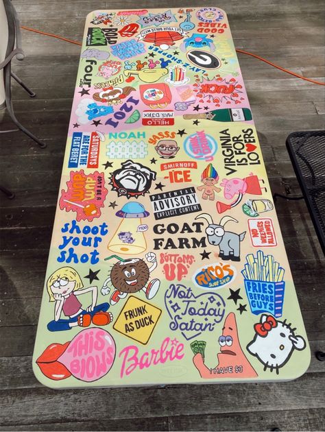 Tequila Beer Pong Table, Unique Pong Table Designs, Spongebob Beer Pong Table, Beer Pong Table For Guys, Trippy Beer Pong Table, Girly Pong Table Ideas, Trippy Table Painting, Disney Beer Pong Table, Beer Pong Table Template