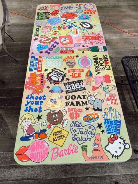 Unique Pong Table Designs, Spongebob Beer Pong Table, Beer Pong Table For Guys, Trippy Beer Pong Table, Girly Pong Table Ideas, Trippy Table Painting, Beer Dye Tables, Fun College House Decor, Disney Beer Pong Table