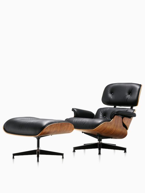 Black Eames Chair, Herman Miller Eames Lounge Chair, Lounge Ottoman, Comfy Office Chair, White Office Chair, Lounge Chair And Ottoman, Iconic Chairs, Office Lounge, Relaxing Outdoors