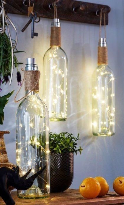 13 Creative Ways to Reuse Those Old Gin Bottles (and Other Alcohol Bottles) - I Love Gin Wine Bottle Crafts, Deco Led, Diy Rustic Home, Rustic Lanterns, Diy Casa, Wine Bottle Diy, Jar Lights, Diy Décoration, Country House Decor