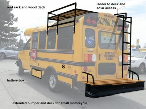 Skidfrog bus - School Bus Conversion Resources Mini School Bus Camper, Bus Tiny House School Buses, Skoolie Bus Conversion, Mini Bus Living, Small Bus Camper Conversion, Skoolie Deck Ideas, Tiny Bus Conversion, Skoolie Loft Bed, Mini Bus Life