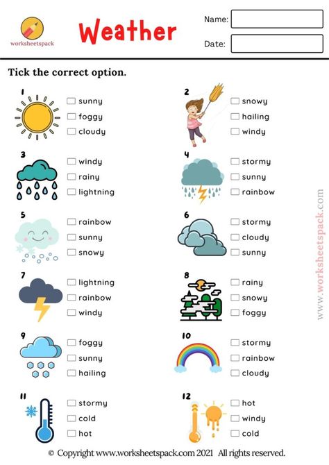 Weather Picture Quiz, ESL Vocabulary Test - Printable and Online Worksheets Pack Weather Vocabulary Worksheets, Esl Vocabulary Worksheets, Weather Pictures For Kids Free Printable, Esl Worksheets For Kids, Weather Worksheets For Kids, Learn English Kid, Weather For Kids, Quiz For Kids, Vocabulary Test