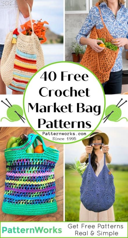 40 Free Crochet Market Bag Patterns for Beginners Crochet Berries, Free Crochet Market Bag, Market Tote Bag Pattern, Crochet Grocery Bag, Shopping Bag Pattern, Vegetable Market, Knit Bags, Crochet Tote Pattern, Tote Bag Pattern Free