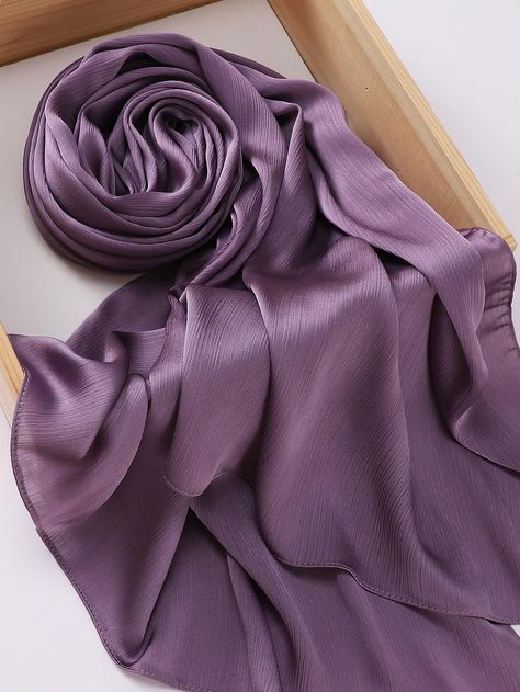 Dusty Purple  Collar  Polyester  Skinny Scarf Embellished   Women Accessories Purple Hijab, Satin Hijab, Purple Silk Scarf, Hijab Women, Silk Veil, Birthday Fit, Purple Scarf, Hijab Style Tutorial, Women Scarves