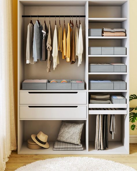 Organisation, Inside Wardrobe Storage Ideas, Wardrobe Inside Design, Wardrobe Internal Design, Bedroom Storage Ideas For Clothes, Wardrobe Storage Boxes, Minimalist Storage, Bedroom Storage Ideas, Wardrobe Boxes