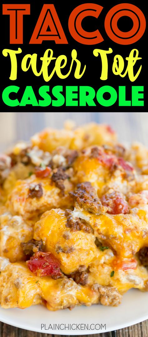 Essen, Recipes With Leftover Taco Meat, Taco Tater Tot Casserole, Plain Chicken Recipe, Tator Tot Casserole, Leftover Taco Meat, Tator Tot, Crockpot Breakfast Casserole, Best Breakfast Casserole