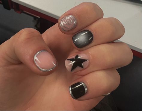 Mens Nails, Hard Nails, Punk Nails, Edgy Nails, Grunge Nails, Dope Nail Designs, Black Stars, Short Acrylic Nails Designs, Silver Nails