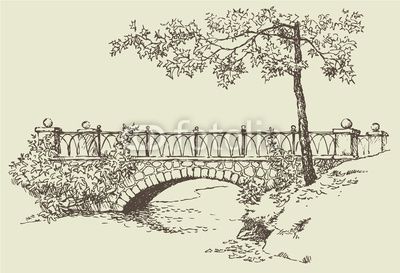 Landscape Sketch Of Stone Bridge River Drawing, Bridge Drawing, Building Sketch, Nature Sketch, Garden Drawing, Landscape Sketch, Stone Bridge, Landscape Drawings, Sketch Painting