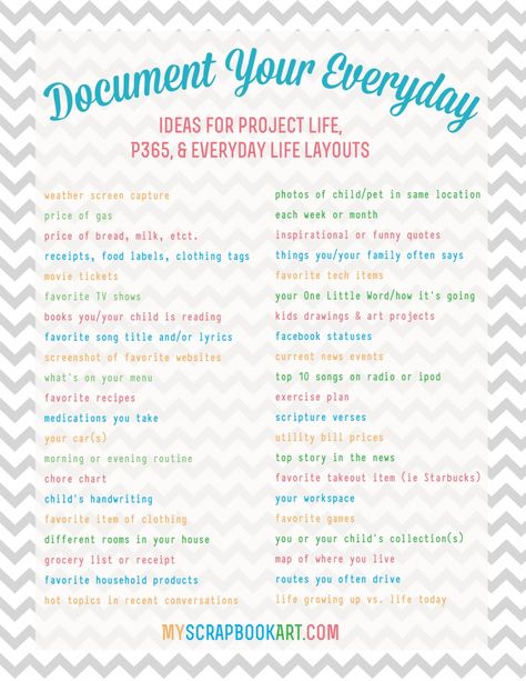 Project Life: Keeping Your Sanity. Great article with tips on how to stay on top of your PL and this cool list of "other" things to document about your #everyday Project Life Freebies, Organisation, Smash Book, Ideas For Project, Project Life Scrapbook, Smash Journal, Pocket Scrapbooking, Journals & Planners, Diy Couture