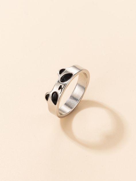 Silver Fashionable Collar  Plastic  Single Ring Embellished   Jewelry Kawaii, Panda Decor, Panda Watch, Panda Ring, Panda Jewelry, Panda Decorations, Bear Ring, Dr Wardrobe, Jewerly Ring