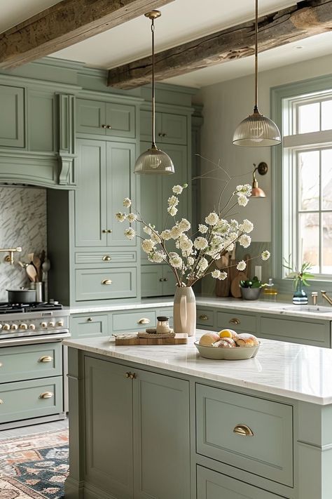 23 Green Country Kitchen Designs: Farmhouse Charm Meets Modern Elegance Country Kitchen Designs, Sage Green Cabinets, Green Country Kitchen, Light Green Kitchen, Green Kitchen Designs, Sage Kitchen, Sage Green Kitchen, Green Kitchen Cabinets, Casa Country