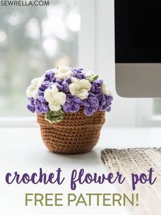 Amigurumi Patterns, Potted Flower Crochet Pattern Free, Free Crochet Flower Pot Pattern, Crochet Basket Of Flowers, Crocheted Flower Pot Free Pattern, Flowers Amigurumi Free Pattern, Flower In A Pot Crochet, Crochet Flower Pot Pattern Free, Mini Flower Pot Crochet