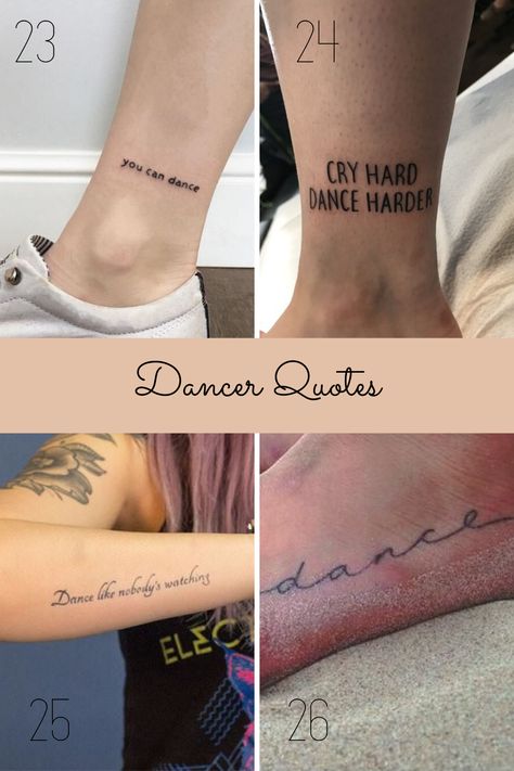 30 Beautiful Dance Tattoo Ideas Dancers Will Love - TattooGlee Meaningful Dance Tattoos, Dance Tattoo Ideas Dancers, Dance Related Tattoos, Dancer Tattoo Ideas, Dancing Tattoo Ideas, Bobby Pin Tattoo, Dance Tattoo Ideas, Dance Quote Tattoos, Ballet Tattoos