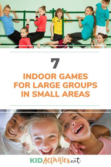 A collection of 7 fun indoor games for large groups of kids in small areas. Great for spaces like a small classroom, bedroom, or even a motorhome. #kidactivities #kidgames #activitiesforkids #funforkids #ideasforkids Group Whiteboard Games, Team Building Indoor Games, First Grade Games Indoor, Indoor Field Day Activities, Indoor Group Games For Adults, Games For A Large Group Of People, Large Group Indoor Games, Indoor Relay Games, Small Space Pe Games