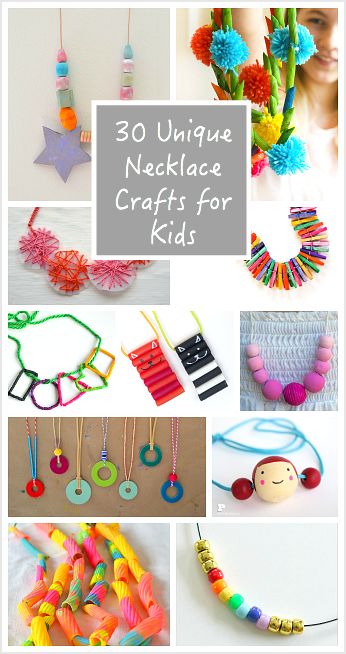 Over 30 Unique Necklace Crafts for Kids: DIY jewelry made with pom poms, dried pasta, beads, washers, and more! Dried Pasta, Cadeau Parents, Homemade Necklaces, Necklace Craft, Kids Diy, Necklace Unique, Diy Schmuck, Childrens Crafts, Unique Necklace