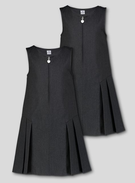 Refresh their daily schoolwear with this pack of two smart pinafore dresses. In classic grey, they feature two pleats to each side of the skirt and are finished with a handy front zip fastening complete with a cute heart charm. 2 Pack Pleated skirt Front zip fastening Heart charm zip Keep away from fire Material 65% Polyester, 35% Viscose Care Machine washable Product code 135108334 Tu Clothing, Uniform Dress, Classic Grey, School Dresses, School Uniform Girls, Cute Heart, Women Nightwear, Pinafore Dress, Lingerie Shopping