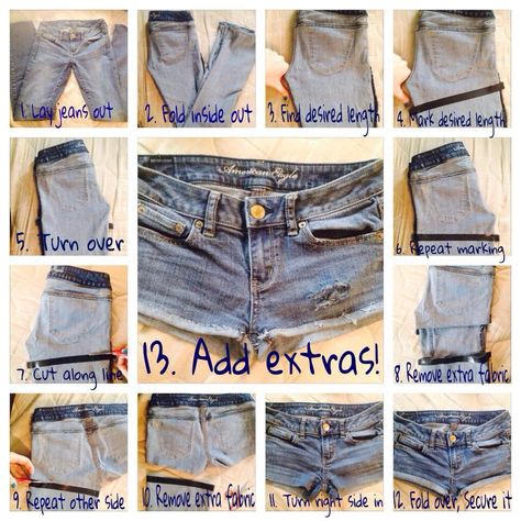 Jeans to shorts tutorial! Couture, Upcycling, Making Shorts From Jeans, How To Cut Off Jeans Into Shorts, How To Turn Jeans Into Shorts, How To Cut Pants Into Shorts, How To Make Shorts From Jeans, How To Cut Jeans Into Shorts, Jean Shorts Diy