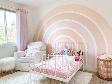 Sophie's Big Girl Room Tour! Rainbow Walls Girls Room, Girls Toddler Room, Girls Room Paint Colors, Diy Rainbow Wall, Rainbow Girls Room, Girls Bedroom Paint, Girls Room Paint, Big Girl Room, Rainbow Bedroom