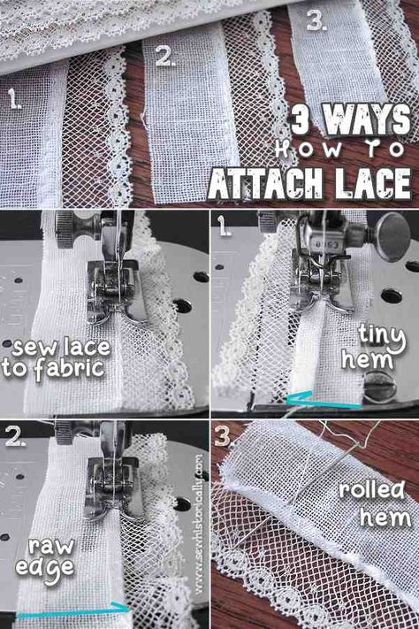 Couture, How To Sew Lace Trim, Sewing Lace To Fabric, How To Sew Lace On Fabric, How To Make Lace, Sewing With Lace, Lace Applique Diy, Surface Ornamentation, Straight Stitch Sewing