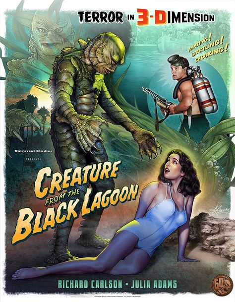 the 2017 christopher franchi art print sale Universal Monsters Art, Julie Adams, Classic Monster Movies, Horror Genre, Creature From The Black Lagoon, The Black Lagoon, Horror Monsters, Famous Monsters, Horror Posters