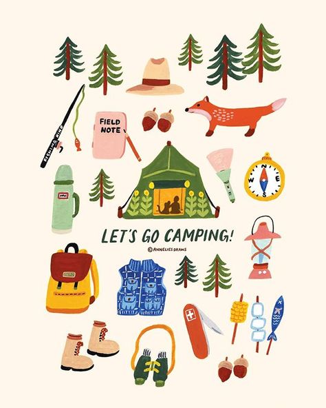 Camping Illustration Art, Drawing Camping, Camp Illustration, Baking Illustration, Baking Drawing, Camping Graphic, Camping Illustration, Camping Drawing, Van Kitchen