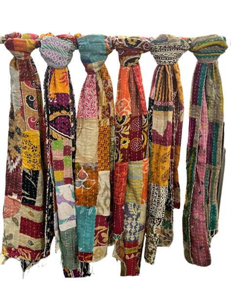 PRICES MAY VARY. 10 Pieces Patchwork Cotton Vintage Kantha Reversible Stoles/Scarf ( Assorted ) Material :- 100% Cotton Old Sari Fabric Size :-18"x72" Inches Approx Care:- Hand Wash Handmade by Womens in Rural Areas of India Product Overview: Elevate your style with the Mango Gifts Vintage Kantha Work Scarf Neck Wrap Stole. This exquisite collection of hand-quilted scarves is crafted from 100% cotton, ensuring both comfort and durability. Each piece showcases the intricate art of Kantha work, a Quilted Scarves, Intricate Art, Embroidered Jean Jacket, Women Scarves, Kantha Embroidery, Stole Scarf, Scarf Neck, Gifts Vintage, Vintage Sari