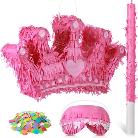 PRICES MAY VARY. Value Pack and Have Fun: you will get 1 piece of crown pinata measures approx. 40 x 23 x 7.5 cm/ 15.7 x 9 x 3 inches, 1 piece of eye patch, 1 piece of pinata stick measures approx. 40 cm/ 15.7 inches and 1 pack of confetti; The princess pinata makes the event funnier and more interactive; Kids will love these Cute Princess Party Supplies: girl pinata is designed in the shape of crown, in bright and lively pink; There is a heart shape in the middle of the pink pinata, which looks Crown Pinata, Princess Theme Party Decorations, Princess Party Activities, Princess Pinata, Royal Princess Birthday, Pink Princess Birthday, Princess Party Games, Pink Princess Party, Sprinkles Birthday Party