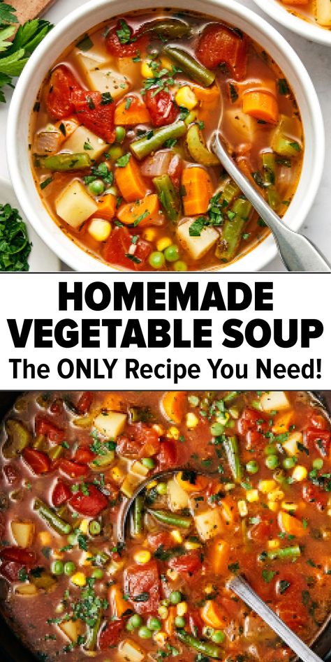 vegetable soup in a bowl Homemade Vegetable Soup, Easy Vegetable Soup, Homemade Vegetable Soups, Vegetable Soup Recipe, Winter Soup, Vegetarian Soup Recipes, Homemade Soup Recipe, Easy Vegetable, Delicious Soup Recipes