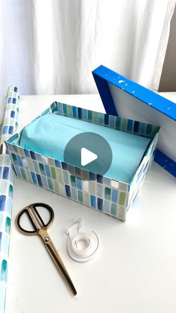 Paper Source on Instagram: "Shoe box wrap hack 🎁  This advanced wrap technique makes for a great upcycle and is easy to reuse!  Want to know how to fill it for a fun Father's Day bundle? Like for a part 2!  #fathersdaygift #giftbox #shoeboxupcycle #upcycle #recycle #giftwrap #giftwrapinspo #papersource" How To Wrap A Shoe Box With Paper, Gift Box Covering Ideas, Covering Boxes With Paper, Wrapping A Shoe Box Ideas, Wrap Box Gift, Wrap Box Ideas, Package Box Ideas, Shoe Boxes Ideas, How To Wrap A Box With Wrapping Paper