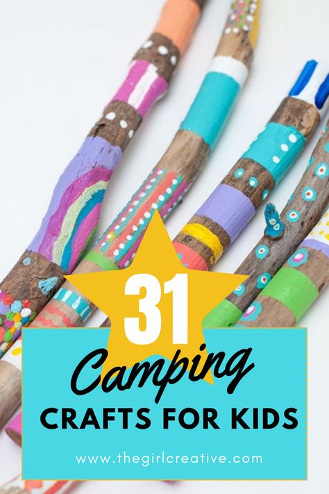 Make memories during your summer camping trips by crafting with your kids! This collection of 31 Camping Crafts for Kids is perfect for those rainy days on the campground or for lazy days at home. Simple ideas + simple supplies = Happy Everyone Camping Games Diy, Kids Indoor Camping Ideas, Fun Summer Outdoor Activities For Kids, Crafts For 10-12, Kids Camp Crafts Ideas, Easy Summer Camp Activities, Summer Camp Projects For Kids, Indoor Camp Activities, Useful Kids Crafts