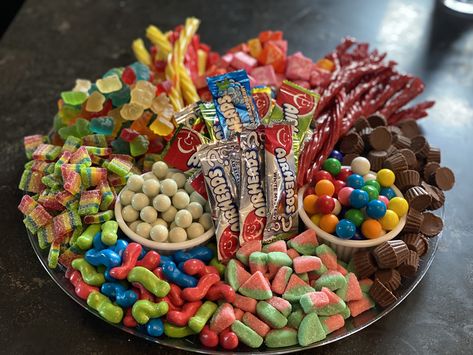 Candy charcuterie board #skittles #twizzlers #candycharcuterie board #charcuterie board #party #mandms #colorful #sleepoverfood #snacks #candy Dessert Candy Charcuterie Board, Candy Serving Ideas, Candy Bored Ideas, Shotcuterie Board Drinks, Chacutery Board Movie Night, Popcorn And Candy Charcuterie Board, Small Candy Charcuterie Board, Candy Chacutery Board Ideas, Candy Sharcudery Board