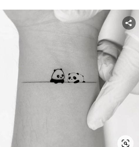 Cute Small Panda Drawing, Couple Panda Tattoo, Panda Outline Tattoo, Tiny Panda Tattoo, Sister Tattoos For 2 Funny, Camper Tattoos, N Tattoo, Mom Dad Tattoo Designs, Partner Tattoos
