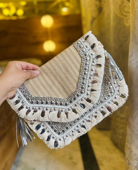 Buy Handmade Bohemian Bag From India Boho Purse Boho Bag Off-white Jute Bag Handmade Clutch Embroidered Boho Crossbody Bag Online in India - Etsy Rock Concerts, Bohemian Clutch, Boho Clutch, Bohemian Bag, Boho Purse, Boho Crossbody Bag, Kutch Work, Jute Fabric, Handmade Clutch