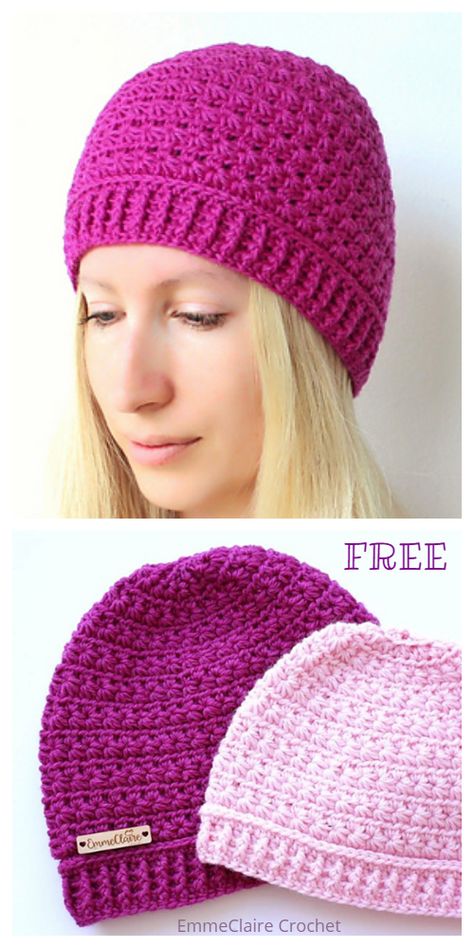 Star Stitch Hat Free Crochet Patterns + Video - DIY Magazine Crochet Star Stitch Beanie Free Pattern, Star Stitch Hat Crochet Pattern, Star Stitch Beanie Crochet, Horizontal Puff Stitch Crochet, Skull Cap Beanie Crochet Pattern, Crochet Star Stitch Hat, Crochet Knit Beanie, Star Stitch Crochet Hat, Crochet Adult Hat Free Pattern