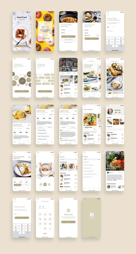 Good Food Recipes App UI Kit — UI Place Essen, Ui Design Tutorial, Desain Ux, Good Food Recipes, Mobil Design, Restaurant Layout, Ui Design Mobile, Restaurant App, Ui Ux 디자인