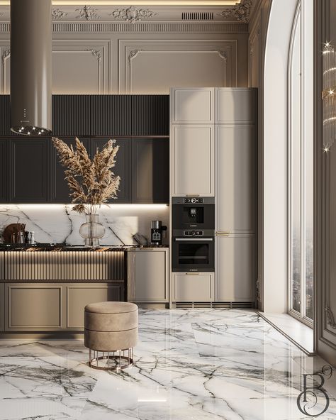 RATE THIS KITCHEN DESIGN 1 TO 10💎 Modern Classic Kitchen Design Luxury, New Classic Kitchen Design, Kitchen Range Ideas, Large Kitchen Island Ideas, Classic Kitchen Design Luxury, Kitchen Ideas Storage, Contemporary Kitchen Design Luxury, Luxury Kitchen Lighting, Modern Classic Kitchen Design