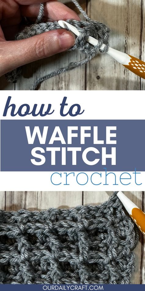 waffle stitch crochet tutorial How To Do The Waffle Crochet Stitch, Waffle Pattern Crochet, Waffle Stitch Crochet Blanket, Waffle Crochet Stitch, Waffle Stitch Dishcloth, Waffle Stitch Crochet, Waffle Crochet, Lemon Peel Stitch, Crochet Waffle