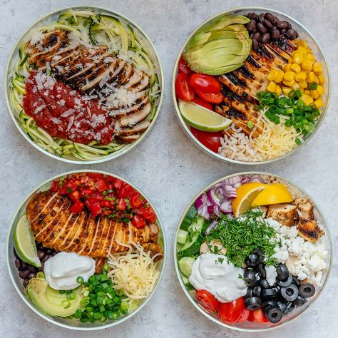 4 Grilled Chicken Bowls Healthy Dinner Ideas Grilled Chicken Meal Prep, Chicken Meal Prep Bowls, Food Prepping, Delicious Meal Prep, Easy Grilled Chicken, Resep Diet, Prep Bowls, Healthy Bowls, Makanan Diet