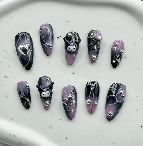 Nail Designs Sanrio, Nails Xiaohongshu, Bead Nails, Nails Kuromi, Gel X Nail Designs, Xiaohongshu Nails, Nail Colors Gel, Nails Douyin, Nails Chinese