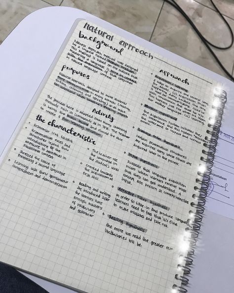 Natural Approach, english notes, handwriting, grid notebook ideas, taking note style ideas Neat Handwriting On Grid Paper, Organisation, Grid Book Notes, Grey Highlighter Notes, Note Taking Grid Paper, Class Notebook Organization, Graph Notebook Notes, Definition Notes Ideas, Grid Notes Aesthetic