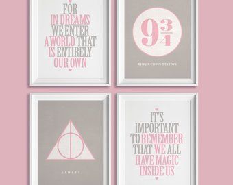 Harry potter print pink gray | Etsy Harry Potter Nursery Decor, Harry Potter Baby Nursery, Girl Room Quotes, Room Ideas For Girls, Harry Potter Print, Harry Potter Nursery, Harry Potter Room Decor, Harry Potter Girl