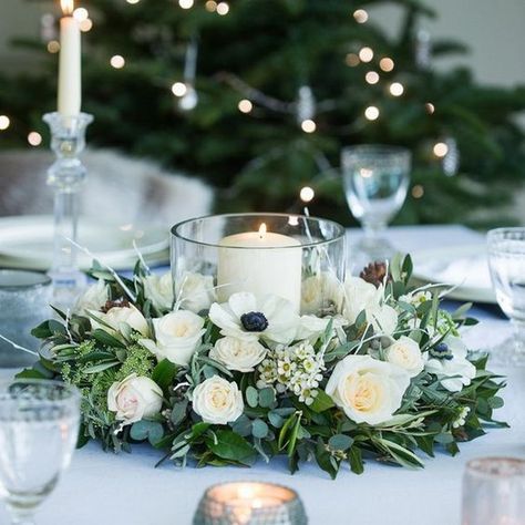 white and green wedding centerpiece #weddings #wedding #weddingideas #himisspuff #greenweddings Bautizo Ideas Girl, Green Wedding Centerpieces, Winter Table Decorations, Christmas Table Decorations Centerpiece, Winter Floral Arrangements, Greenery Wedding Centerpieces, Wedding Candles Table, Candle Table Decorations, White Flower Arrangements