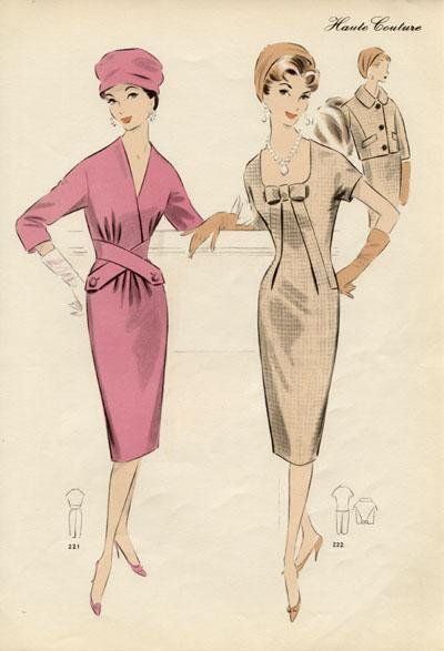 Haute Couture, 60s Dress Outfit, 1950s Fashion Illustration, Retro Magazine, 1960s Patterns, Retro Sewing Patterns, Fashion Illustration Vintage, Dress Patterns Free, Vintage Dress Patterns