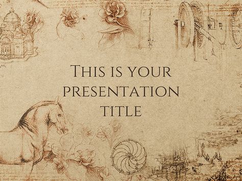 This free presentation template uses a textured paper background, Leonardo Da Vinci's drawings and classic typography to convey a historical feeling. Use it in your classroom or conference to talk about history, art or even classic literature. Make your audience dive in your topic and get them "in the mood" with this beautiful design. This free presentation History Template, Kertas Vintage, History Wallpaper, Wallpaper Powerpoint, Powerpoint Background Templates, History Background, Background For Powerpoint Presentation, Presentation Tips, Classic Typography