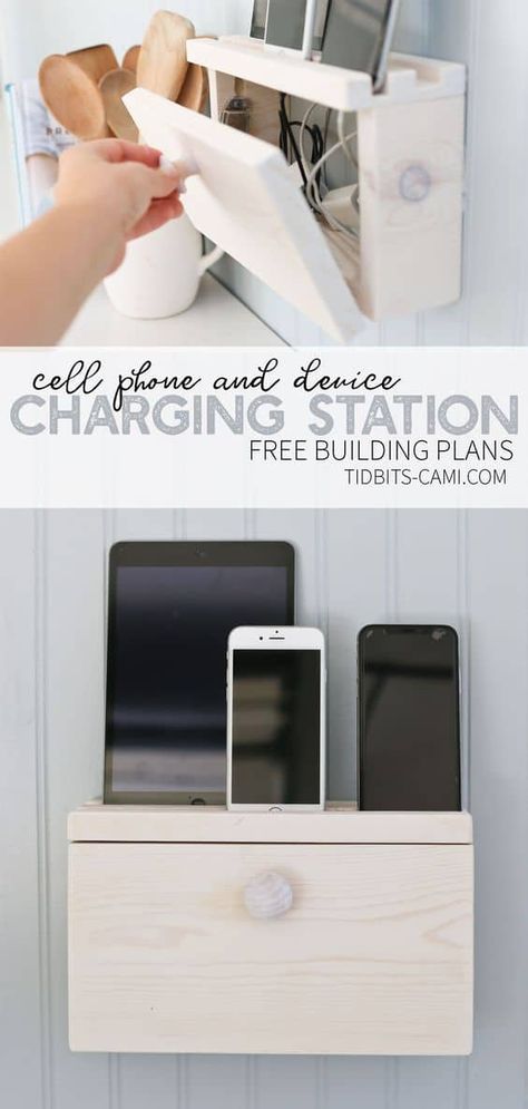 30 Easy DIY Charging Station Ideas for Hiding Cords - Joyful Derivatives Charging Station Diy, Shampoo Bomba, Easy Home Improvement Projects, Hide Cords, Free Building Plans, Charging Stations, Hemma Diy, Cute Dorm Rooms, Room Transformation