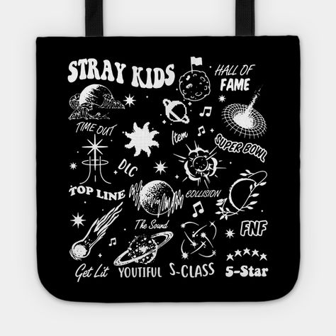 Stray Kids Kpop -- Choose from our vast selection of tote bags to match with your desired size to make the perfect custom tote. Pick your favorite: Movies, TV Shows, Art, and so much more! Available in Single Sided Print or Double Sided Print in small, medium, and large. Perfect for work, class, the beach, and leisure. Tela, Stray Kids Party Ideas, Kpop Charms, Kpop Gifts, Diy Tote Bag Design, Stray Kids Kpop, Kids Tote Bag, Funky Shirts, Tote Bag Canvas Design