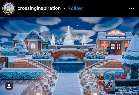 Animal Crossing Christmas Ideas, Acnh Bridge, Acnh Space Fillers, Animal Crossing Christmas, Acnh Idea, Plaza Design, Acnh Inspiration, Ac New Leaf, Animals Crossing