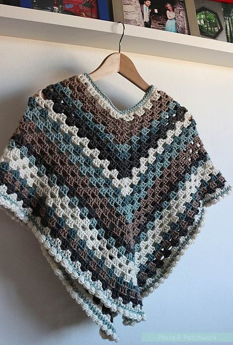 Ponchos, Granny Square Poncho Pattern Free Simple, Crochet Granny Poncho, Crochet Poncho Granny Square, Granny Poncho Crochet Free Pattern, Granny Square Poncho Pattern Free, Granny Stitch Poncho, Crochet Granny Square Poncho, Crocheted Ponchos